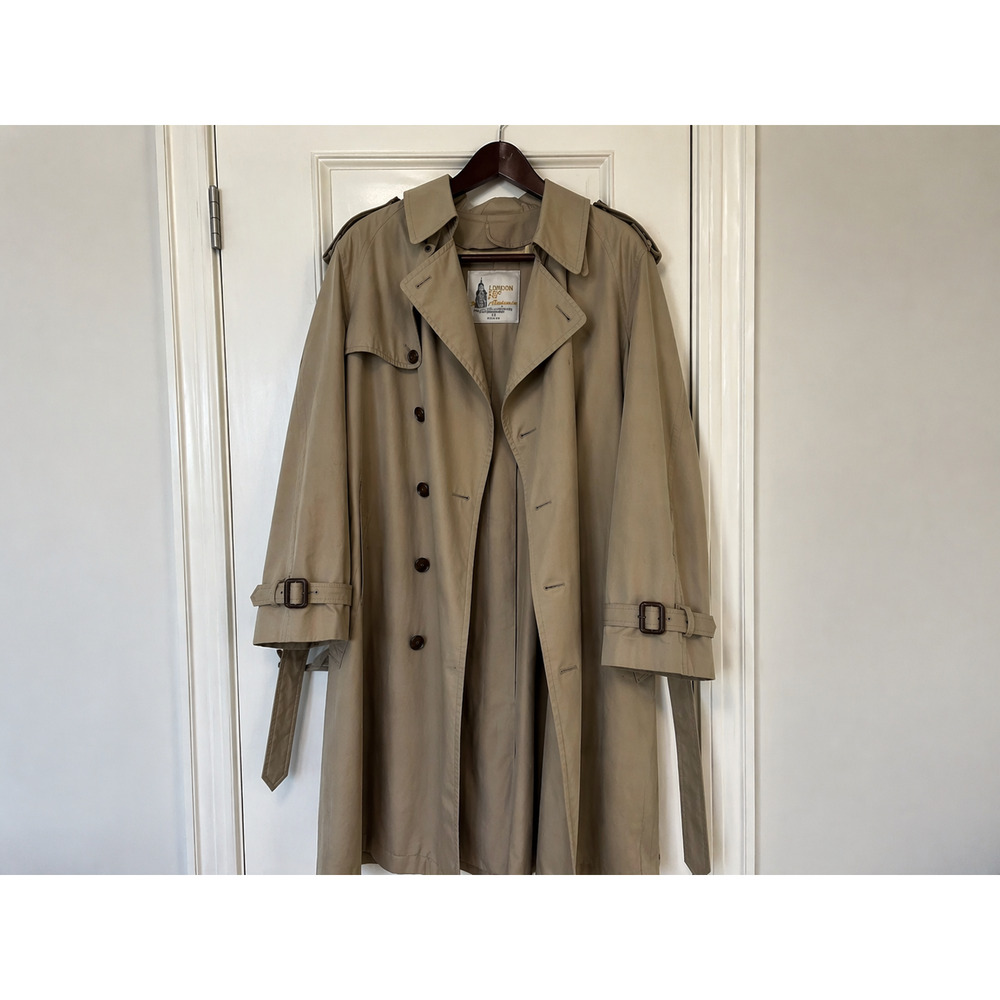 LONDON FOG Men's‎ 42 Reg - Double Breasted Trench Coat Belted Liner Beige